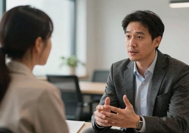 A high-quality photo of a mentorship session in a modern Canadian setting, where two individuals are engaged in a supportive, professional dialogue.