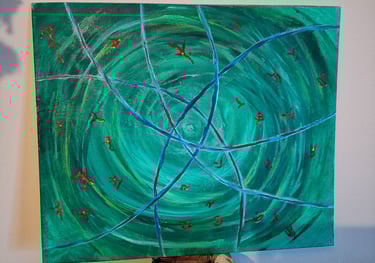 Oil painting on canvas. Cosmic portal with symbols that speak beyond words