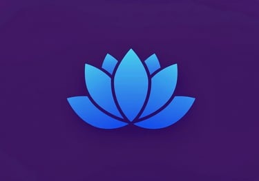 Geometric crystal lotus icon in Ciano #00CED1 on a dark purple background.