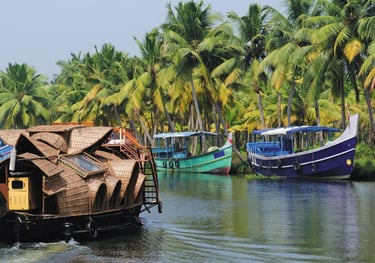 Kerala backwaters houseboat surrounded by lush greenery ideal LTC tour destination in India