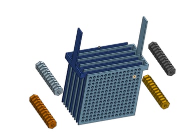 "CAD design of a multi-layer cathode-anode electrode assembly featuring stacked plat