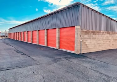 storage unit building with orange doors