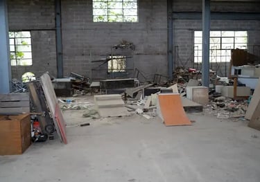 warehouse building full of junk