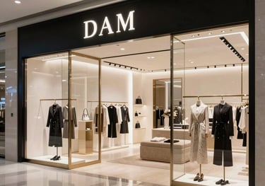 An elegant, modern luxury retail storefront and conceptual high-end showroom in Dubai, showcasing sophisticated interior design and bright lighting.