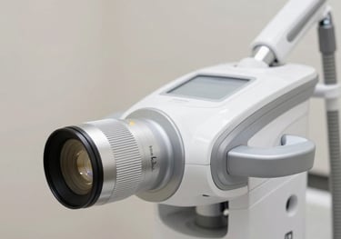 A close-up photograph of medical-grade aesthetic equipment in a bright, clean clinic. The lighting is soft and professional, highlighting the luxury medical brand's commitment to excellence.