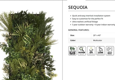 Outdoor privacy fence with artificial ivy wall panels.