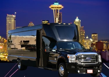 Luxury executive mini coach for corporate and group transportation at night