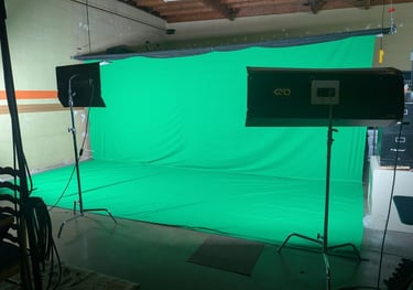 20 foot green screen in Torrance California podcast center with free parking