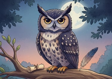 Mira the Owl sitting on a branch