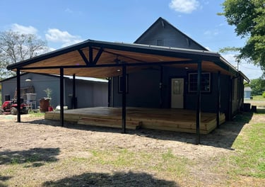 Black Patio with Wood Deck