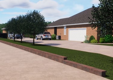 3D rendering of residential driveway.