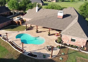 Outdoor Living Space with Pool in a Backyard