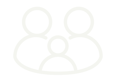 White outline family icon representing a community group or team on a black background.