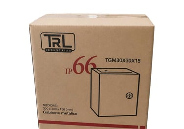 Gabinete metálico TRL empacado en caja de cartón para proteger el producto durante su almacenamiento