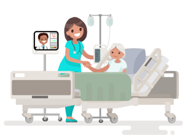 Imagen de una Dra. saludando una paciente en su cama utilizado en la pagina web de la Dra. Arlenis Guzmán 