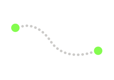 Suite de petits points qui relie deux points vert
