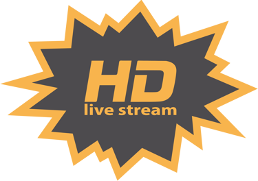 yellow and grey HD live stream logotype in a splash