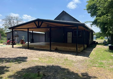 Black Patio with Wood Deck
