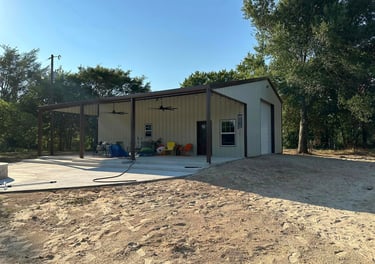 Black Metal Patio in Metal Shed