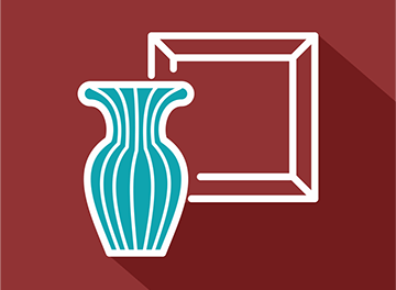 a board with a vase on a red background