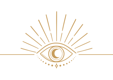 a gold eye with a crescent moon