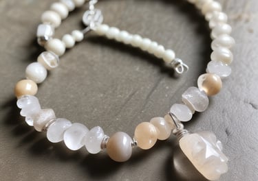 Display of finished handmade jewelry pieces featuring colorful natural stones.