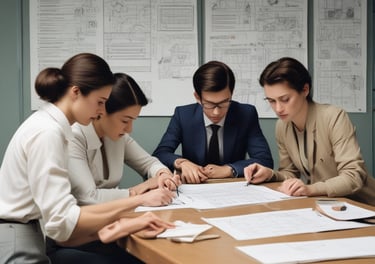 A collaborative workspace with people brainstorming ideas.