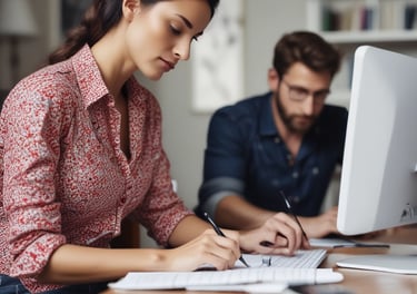 A collaborative workspace with people brainstorming ideas.