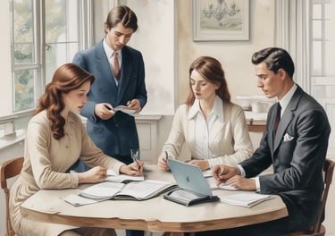 A collaborative workspace with people brainstorming ideas.