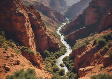 a village in the desert surrounded by palm trees