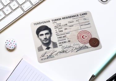 a passport card with a passport card holder and a pen