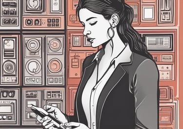 a woman in a suit and a cell phone