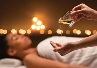 Someone pouring oil on their hand.