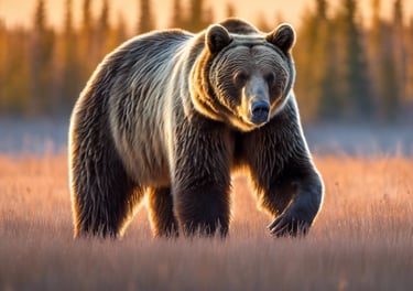 un ours brun marche dans une plaine