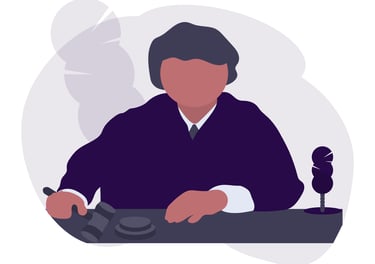 Man or judge with gravel sitting at desk- legal intake.