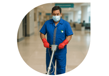 Colaborador de NOAM utilizando máquina abrillantadora para pulido de pisos en interiores