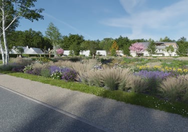 aménagement paysager et bassin du lotissement Domaine du Parc