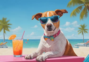 Un jack russel avec des lunettes de soleil à la plage regarde vers l'objectif