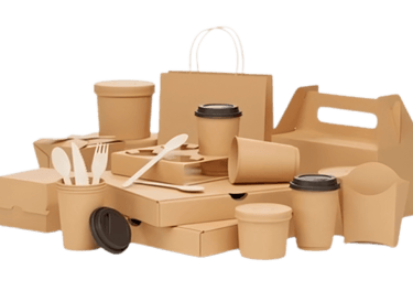 a group of cardboard boxes with a variety of utensils