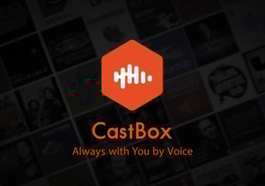 Castbox logo with the Castbox word following "Always with You by Voice"