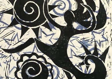 hand painted fabric panel with dancing figure