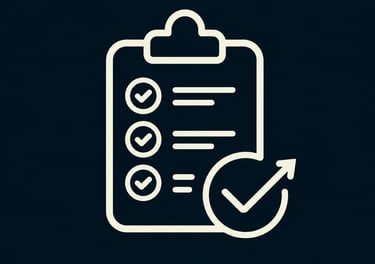 Clipboard icon with checklist and checkmarks representing efficient project management and task completion.