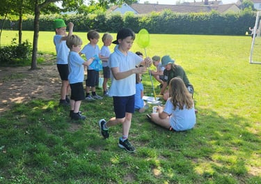 a group of children playing with bug nets