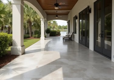 a patio with thin layer of concrete overlay for a fresh look