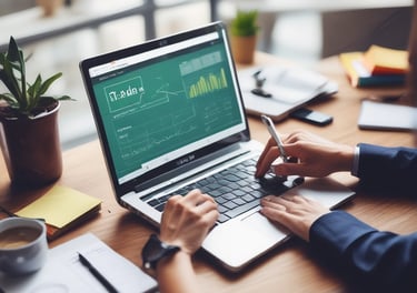 A developer coding on a laptop with lines of code visible on screen.