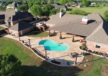 Outdoor Living Space with Pool in a Backyard