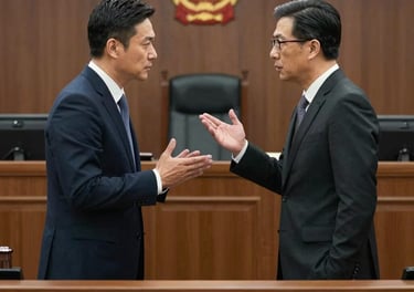 A professional lawyer reviewing detailed business contracts in a modern office.