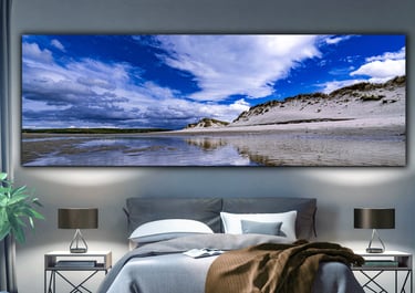Maghera Beach canvas-printed image from "west coast photography" in the bedroom.
