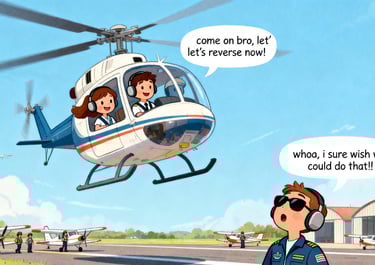 a cartoonish helicopter with a man in a pilot's uniform, representing subject rotor specifics