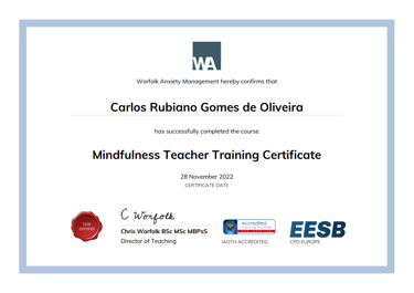 Certificado de Instrutor de Mindfulness, Carlos Rubiano